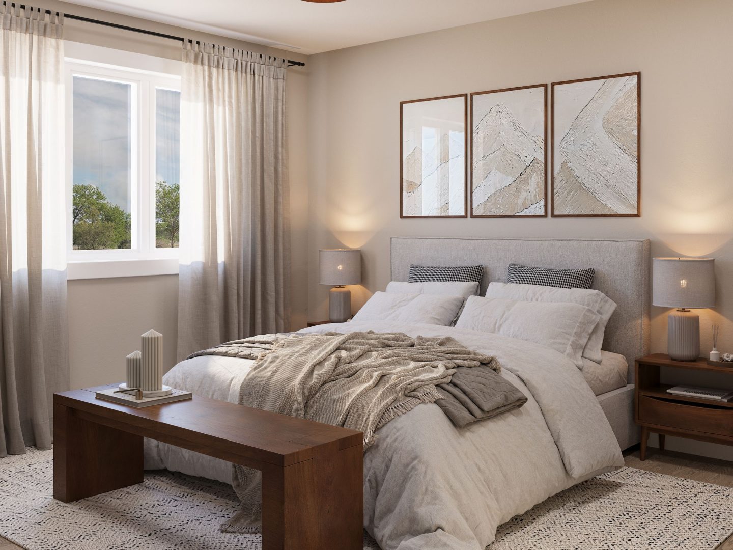 Modèle Moretta, un plain-pied de style contemporain. Vue de la chambre.