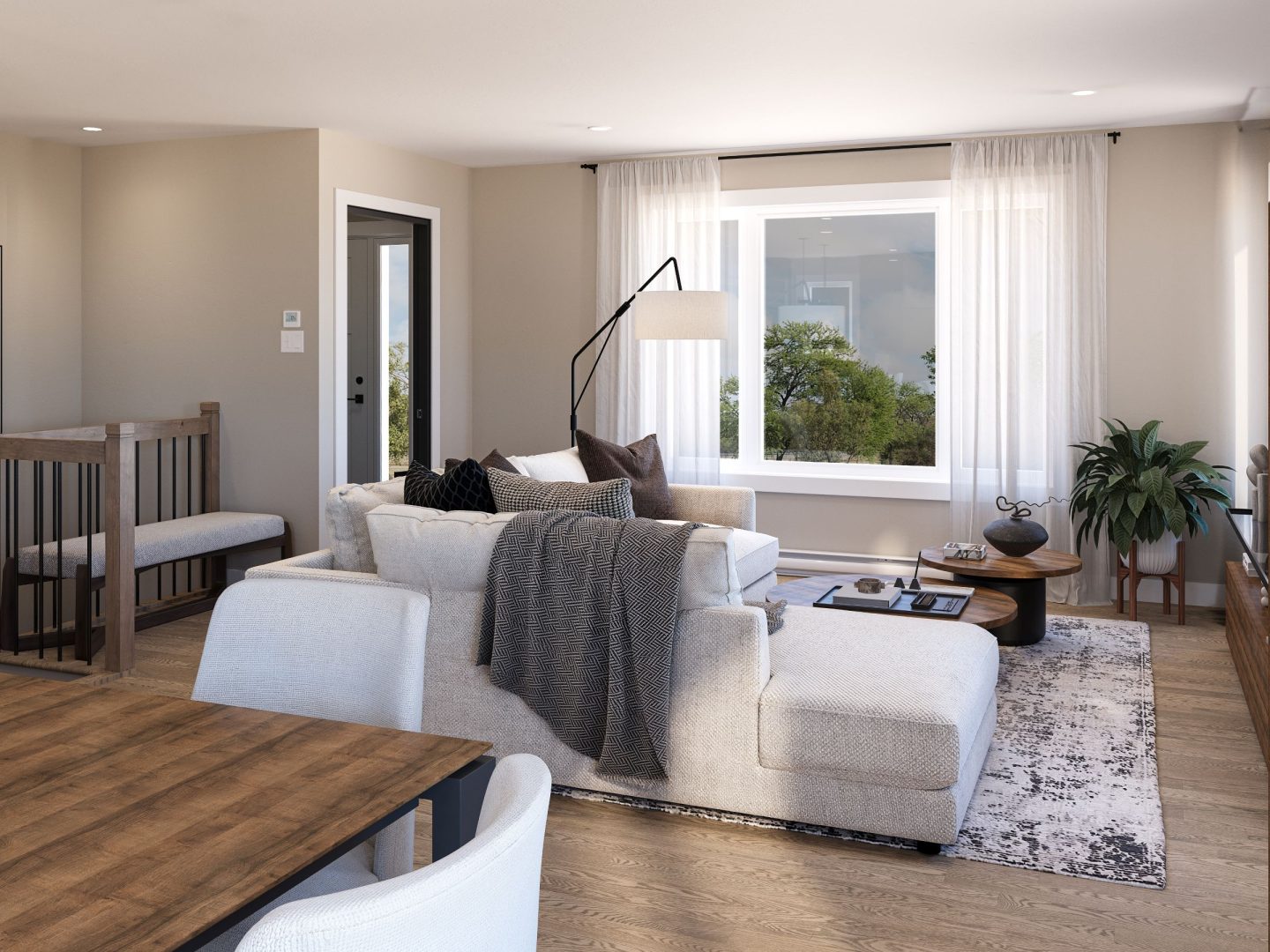 Modèle Moretta, un plain-pied de style contemporain. Vue du salon.