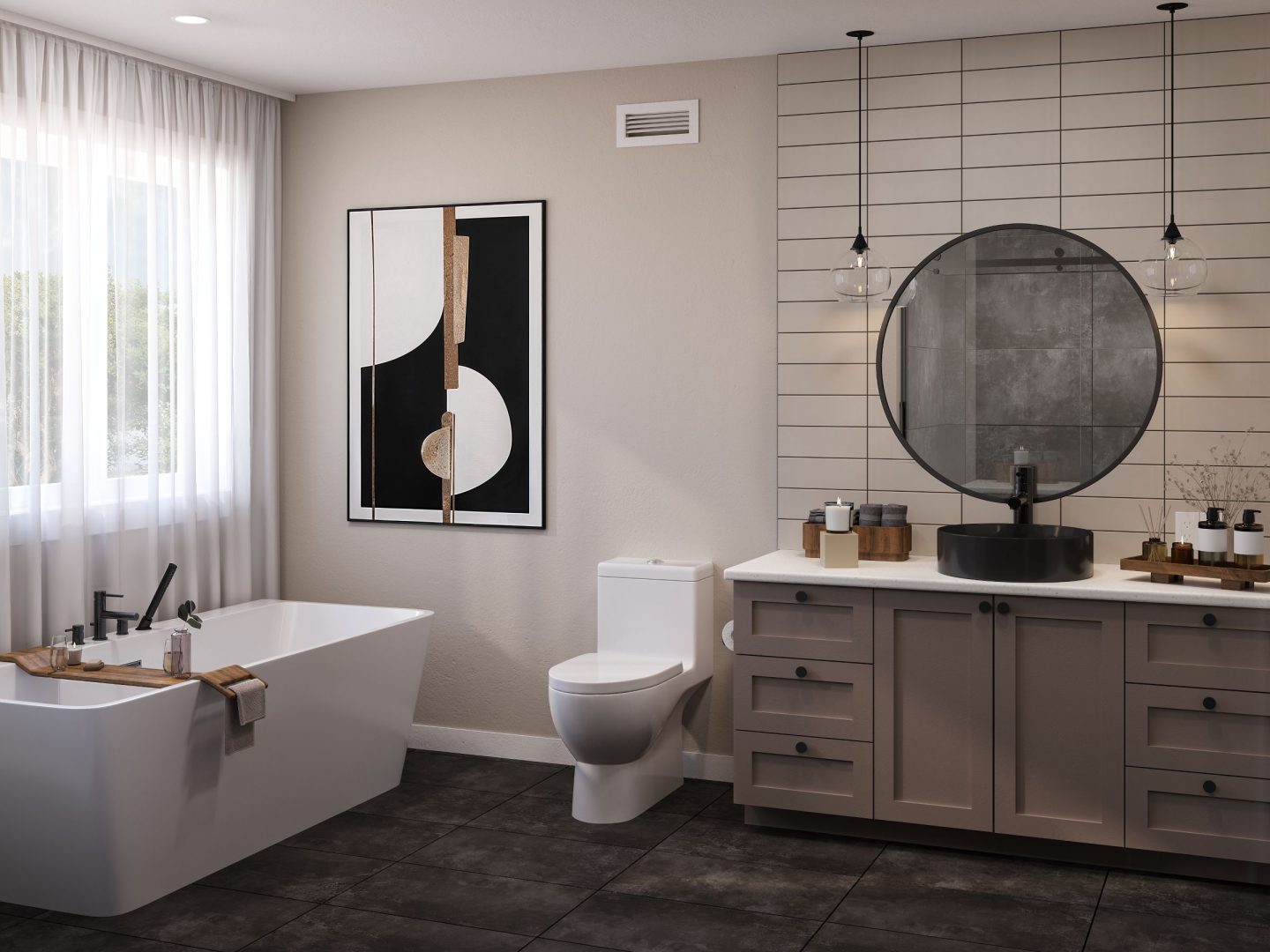 Modèle Moretta, un plain-pied de style contemporain. Vue de la salle de bain.