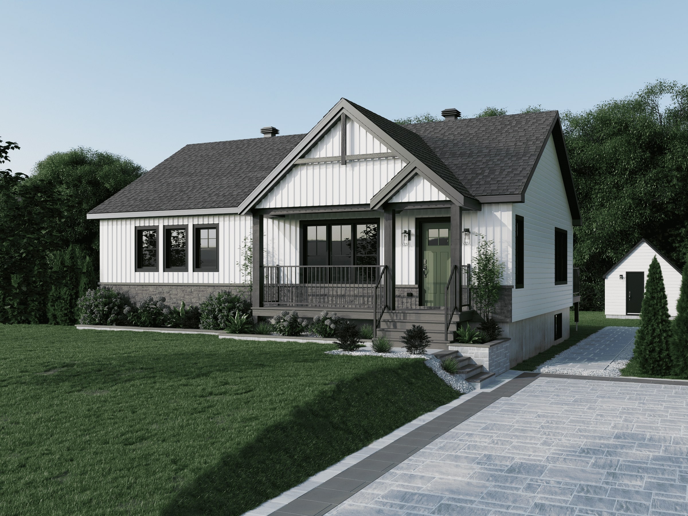 Modèle Kalmia, une maison plain-pied de style contemporain. Vu de l'extérieur.