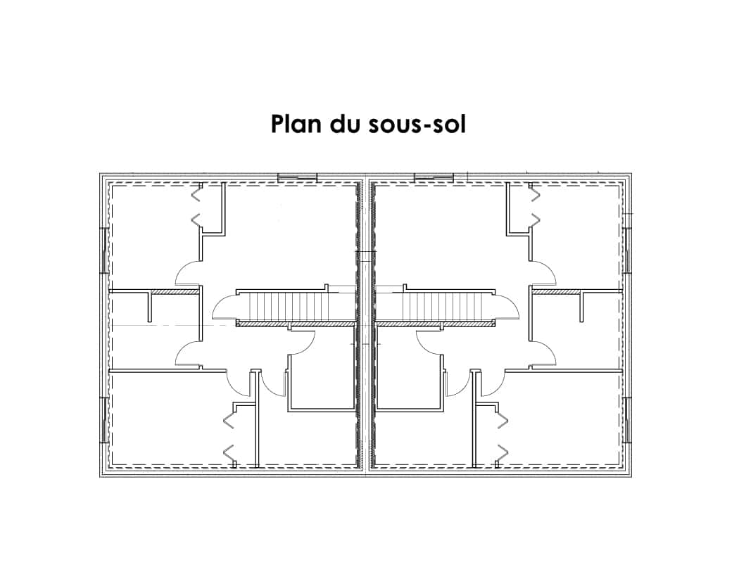 Jumelé / bi-génération préfabriquée plain-pied du modèle Magistral de style contemporain. Plan du sous-sol.