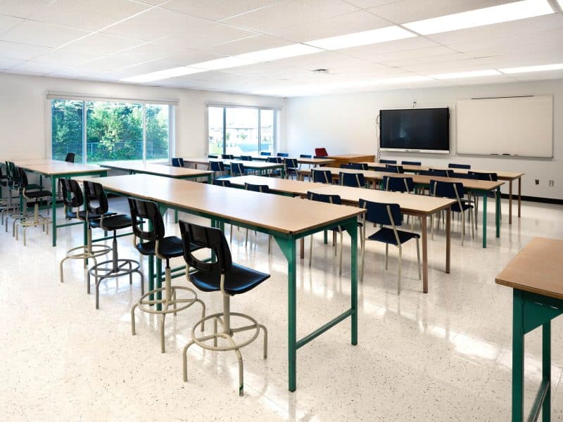 École modulaire ,vu d'une classe , créer par la compagnie AMB