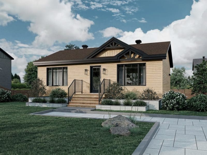 Modèle Sopo est une maison plain-pied de style contemporain. Vue de l'extérieur.