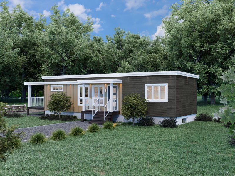 Le modèle Albizia est un plain-pied micro habitation de style contemporain. Vue de l'extérieur avant.