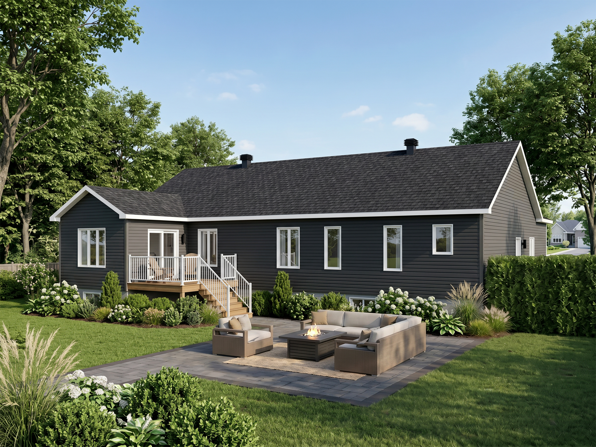Modèle Kensington est une maison plain-pied de style contemporain. Vue de l'extérieur.