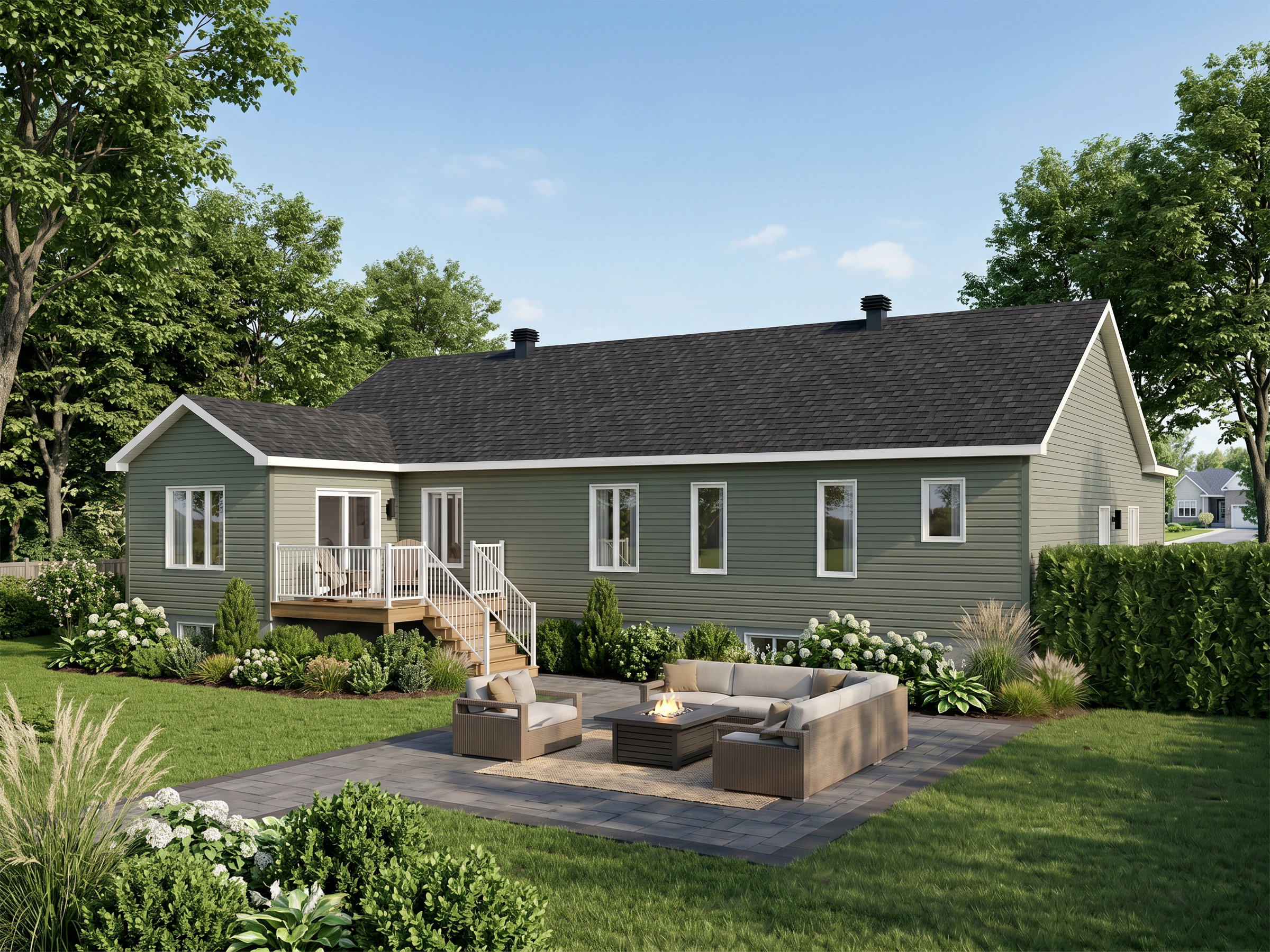 Modèle Kensington est une maison plain-pied de style contemporain. Vue de l'extérieur.