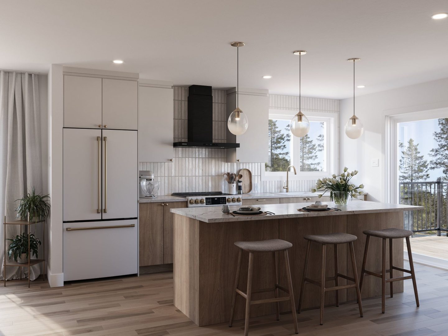 Le modèle Avesta est une maison de deux étages de style scandinave contemporain. Vue de la cuisine.