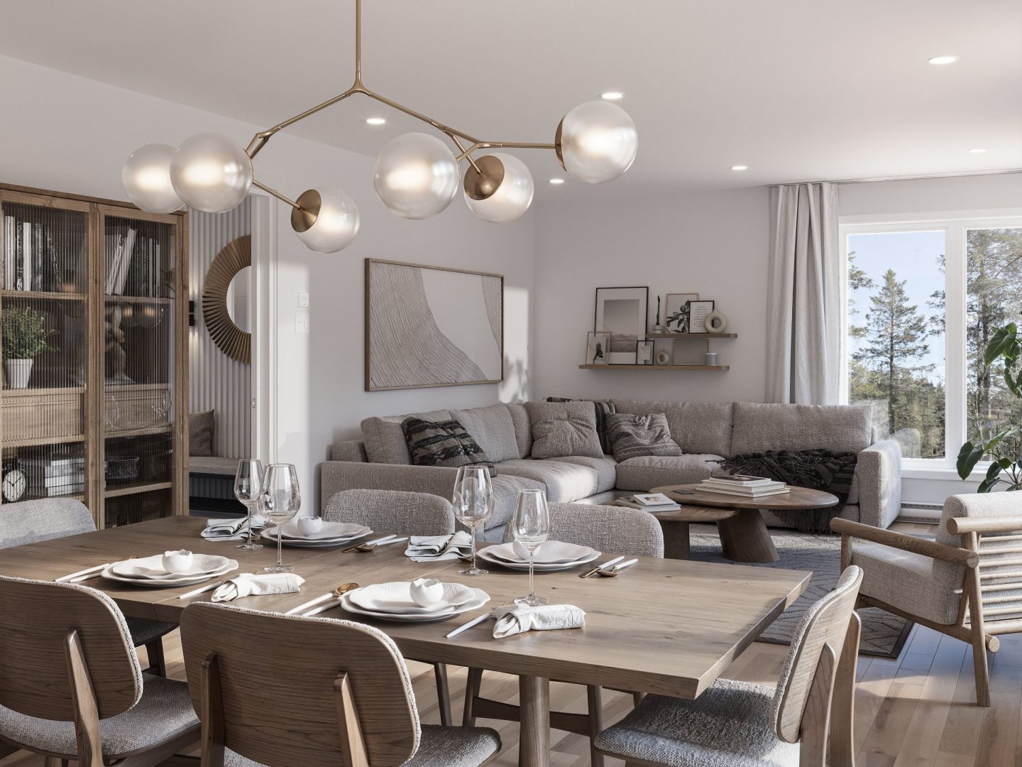 Le modèle Avesta est une maison de deux étages de style scandinave contemporain. Vue du salon.