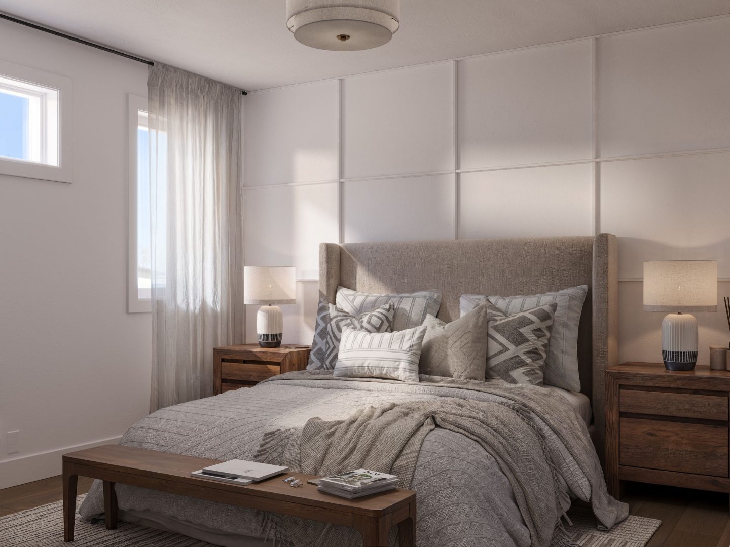 Le modèle Luvia est une maison de deux étages de style scandinave moderne. Vue de la chambre des maîtres.