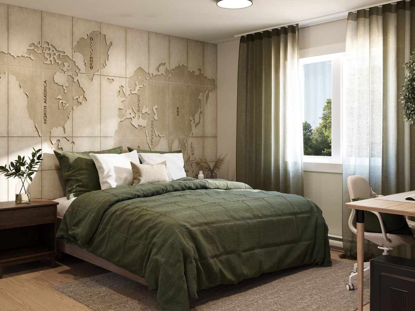 Le modèle Luxuraest une maison de deux étages de style comptemporain. Vue de la chambre.