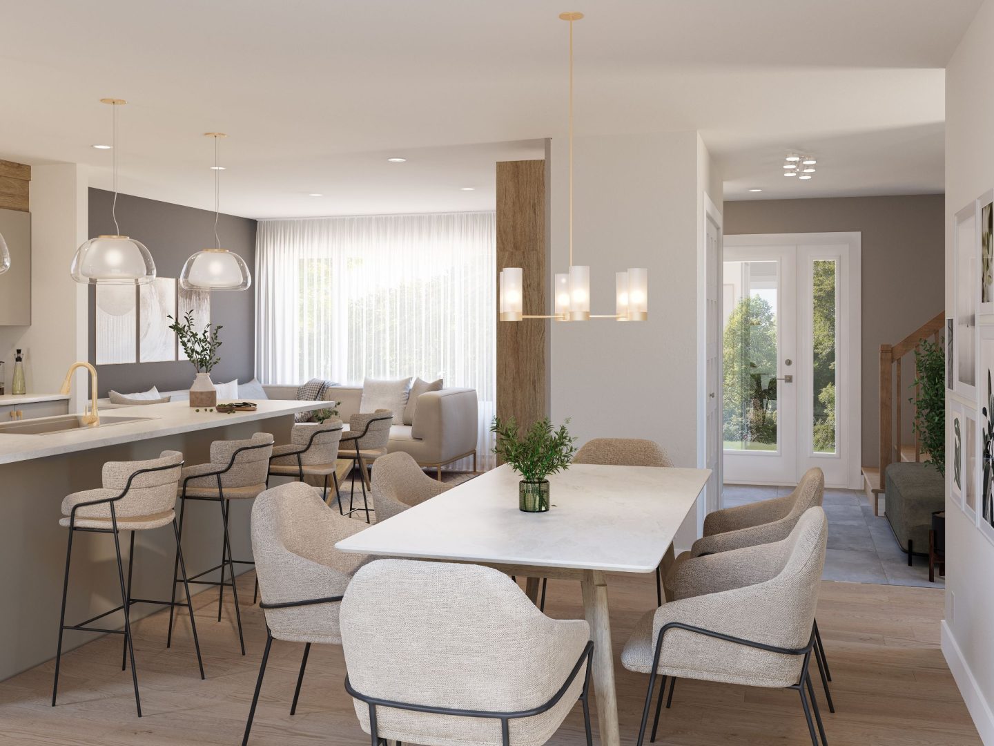 Le modèle Luxuraest une maison de deux étages de style comptemporain. Vue de la salle à manger.