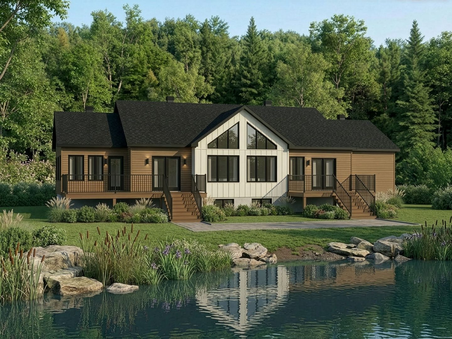Modèle Trailhead, une maison de plain-pied de style contemporain. Vue de l'extérieur.