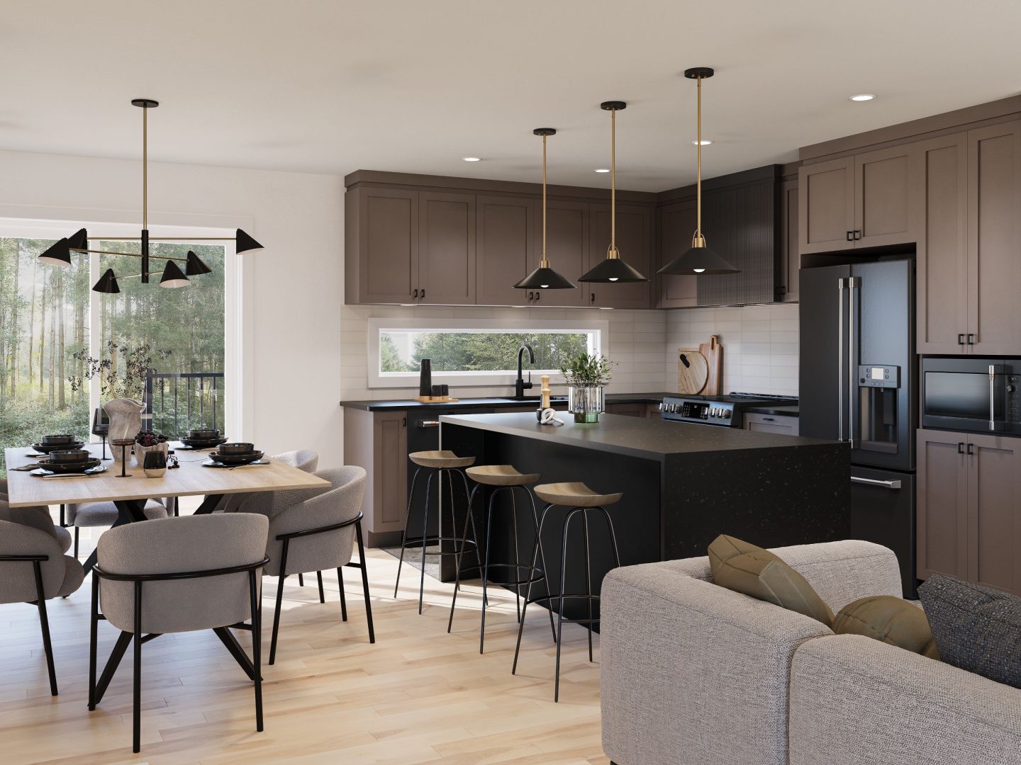 Modèle Brockton, une maison de plain-pied de style contemporain. Vue de la cuisine.