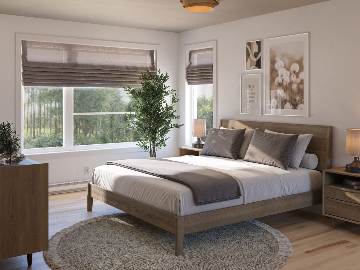Modèle Brockton, une maison de plain-pied de style contemporain. Vue de la chambre.
