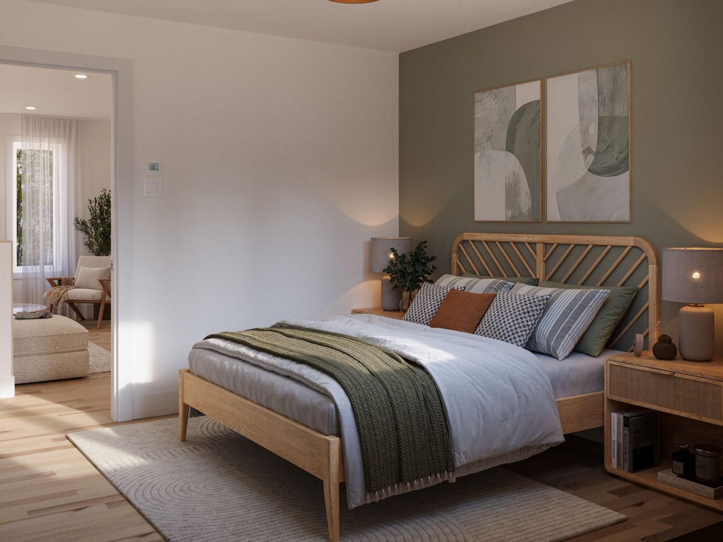 Modèle Cappuccino, une maison à palier de style scandinave. Vue de la chambre.