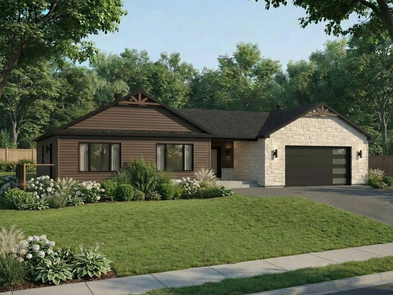 Modèle Windsor est une maison plain-pied de style contemporain. Vue de l'extérieur.