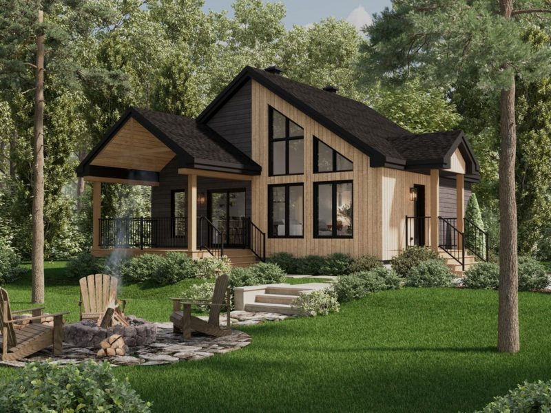 Modèle Zurich, un chalet de style villégiature. Vue de l'arrière.