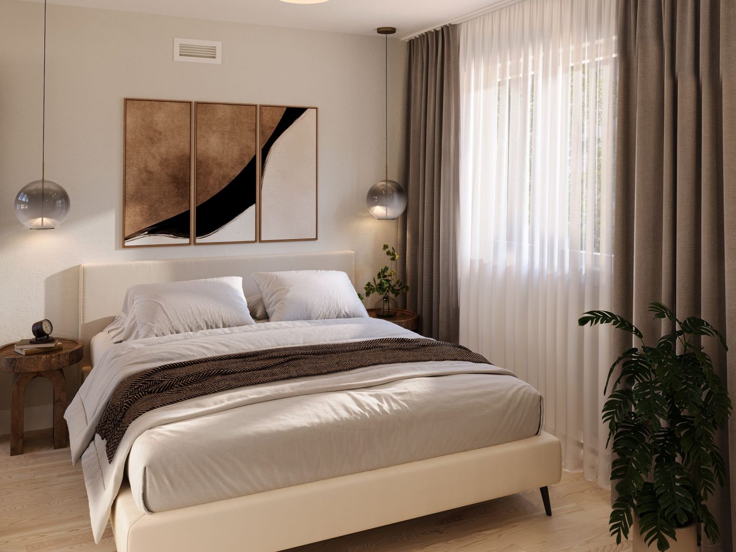 Modèle Zurich, un chalet de style villégiature. Vue de la chambre.