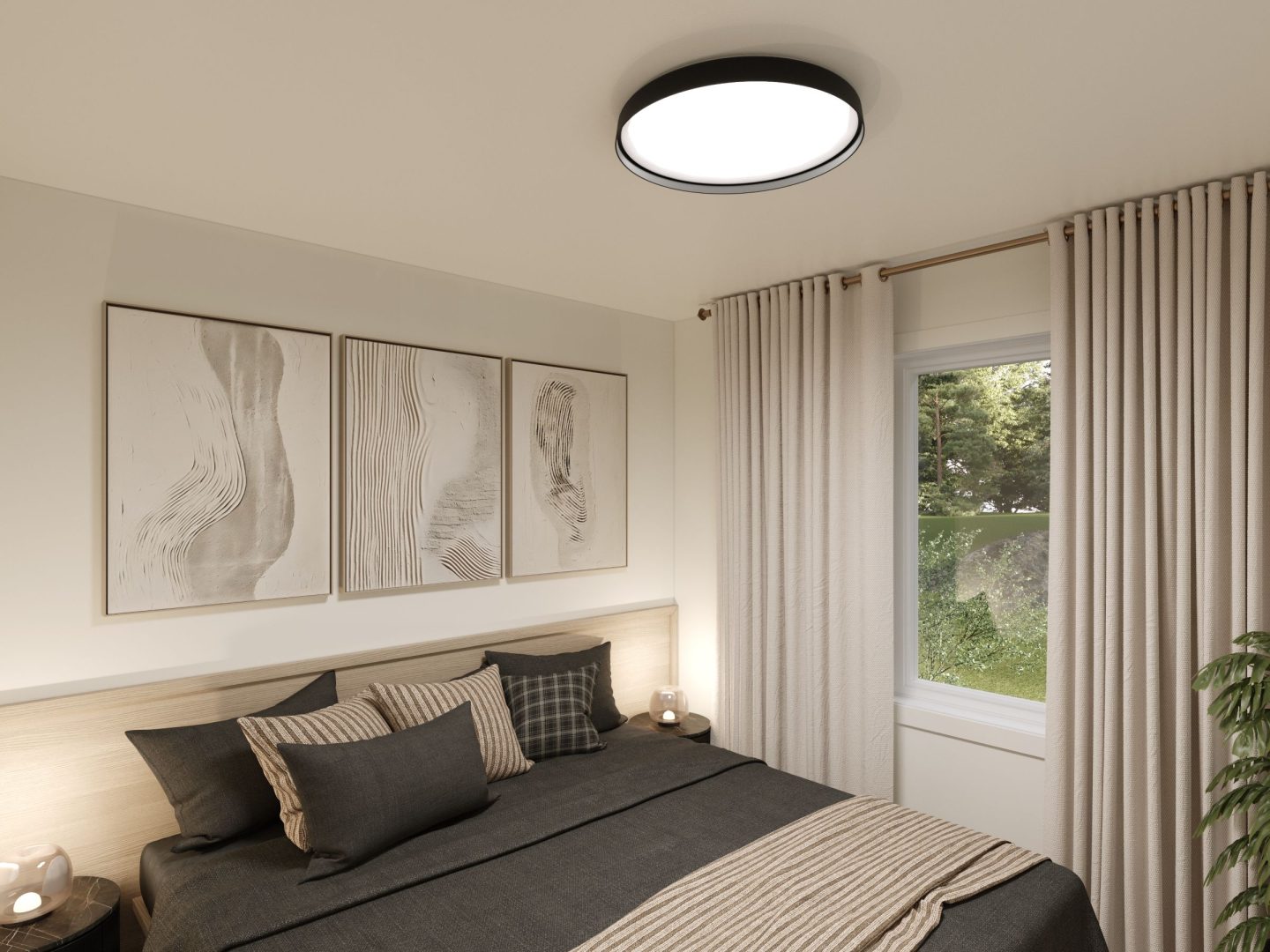 Modèle Belvia est une maison plain-pied de style scandinave. Vue de la chambre.