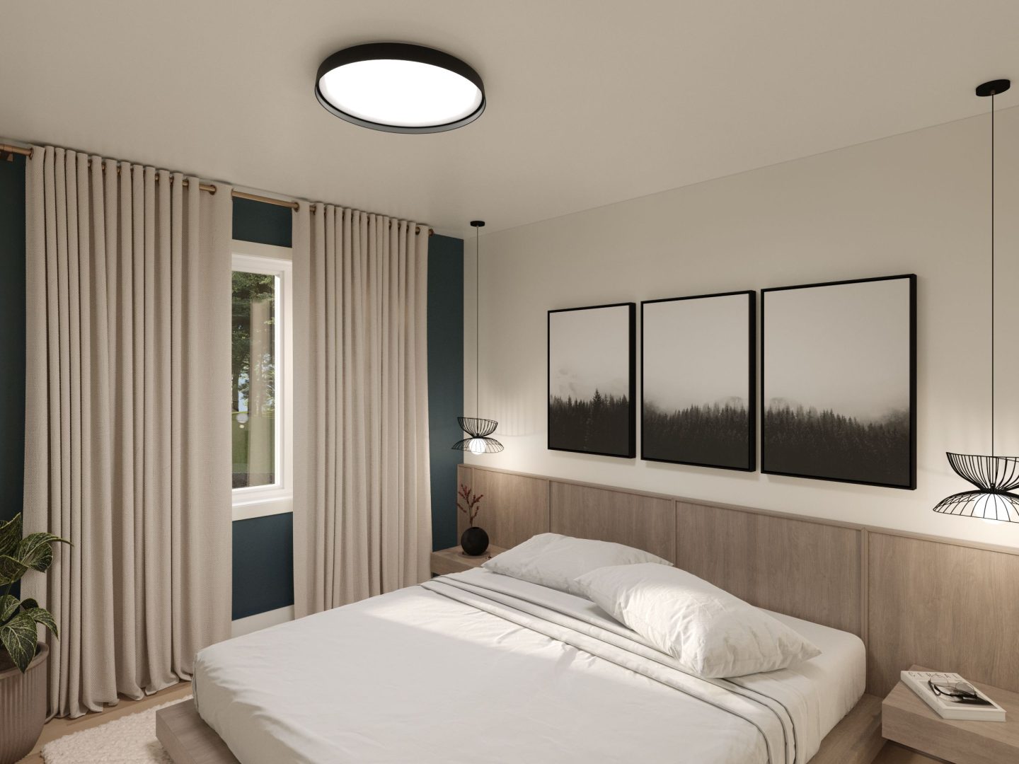 Modèle Belvia est une maison plain-pied de style scandinave. Vue de la chambre des maitres.