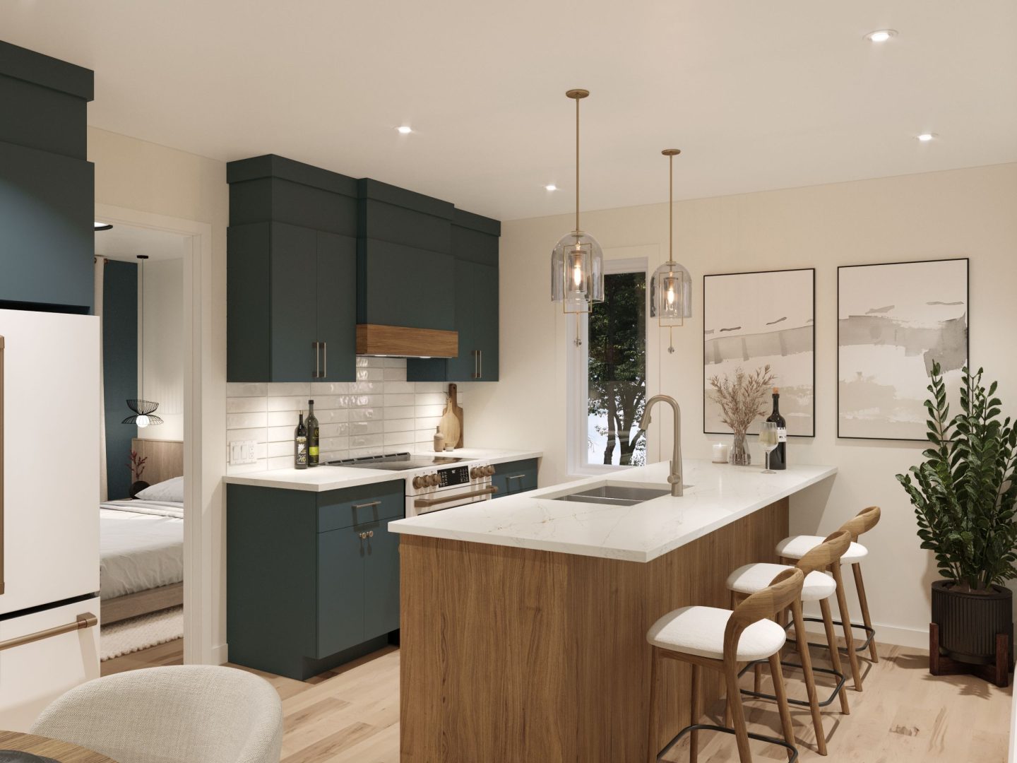 Modèle Belvia est une maison plain-pied de style scandinave. Vue de la cuisine.