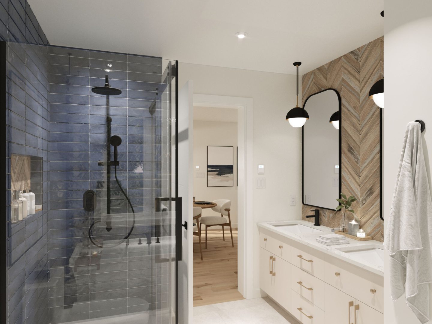 Modèle Belvia est une maison plain-pied de style scandinave. Vue de la salle de bain.