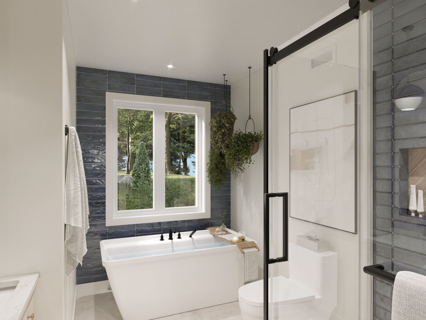 Modèle Belvia est une maison plain-pied de style scandinave. Vue de la salle de bain.