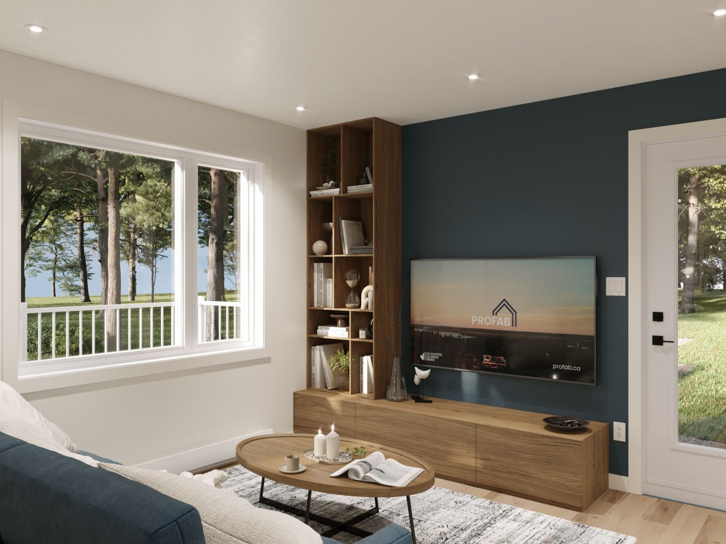 Modèle Belvia est une maison plain-pied de style scandinave. Vue du salon.