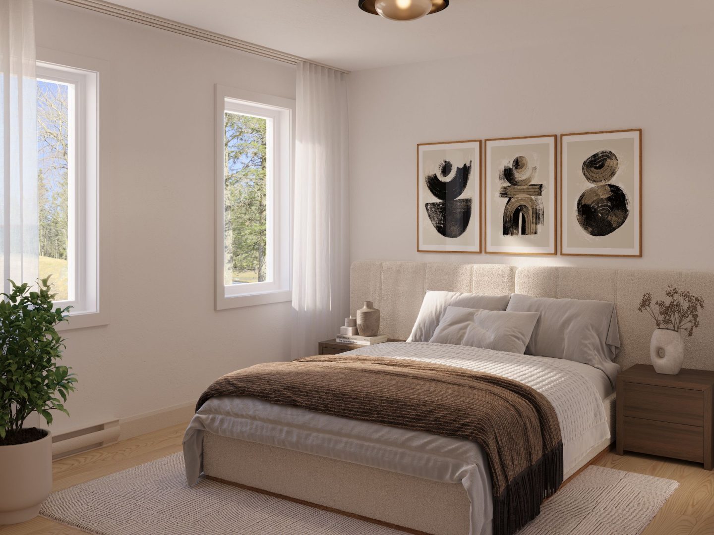 Modèle Askel est une maison plain-pied de style scandinave. Vue de la chambre.
