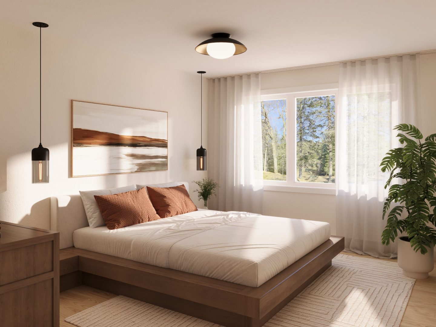 Modèle Askel est une maison plain-pied de style scandinave. Vue de la chambre.