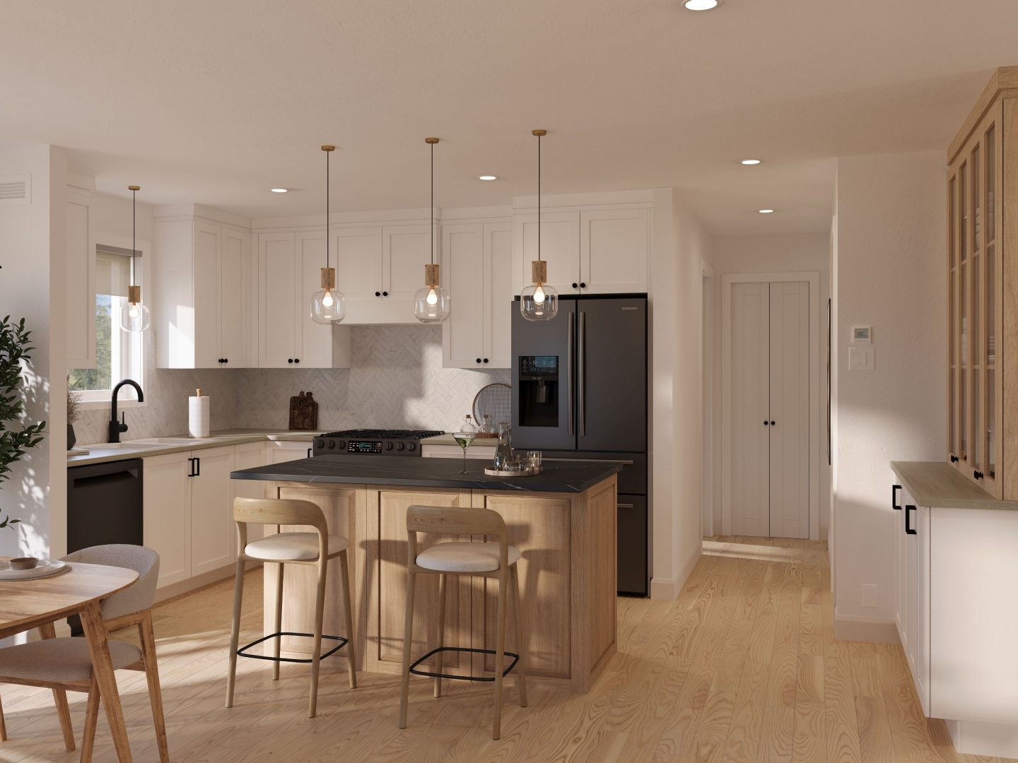 Modèle Askel est une maison plain-pied de style scandinave. Vue de la cuisine.